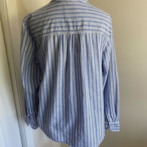 Lucky Brand Womens Cotton Blue/White Stripe Coastal Nautical Casual Shirt-Sz-M - Picture 4 of 16